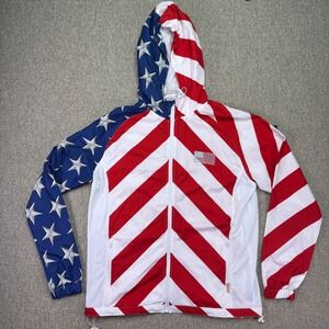 Brooklyn Cloth American Flag Full Zip Hooded Windbreaker Jacket Mens L